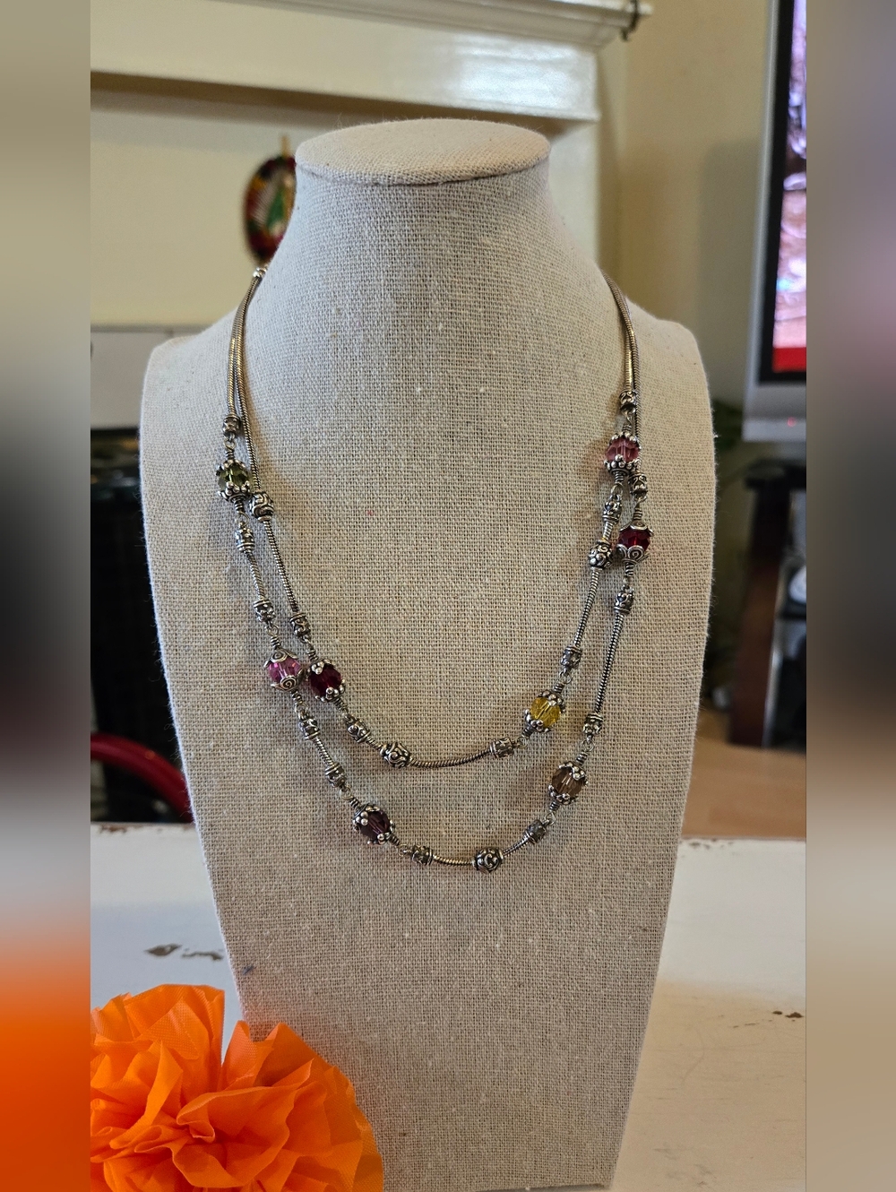 Brighton "Glass Mountain" Double Strand Necklace Silver Tone Vintage Retired - Picture 2 of 13
